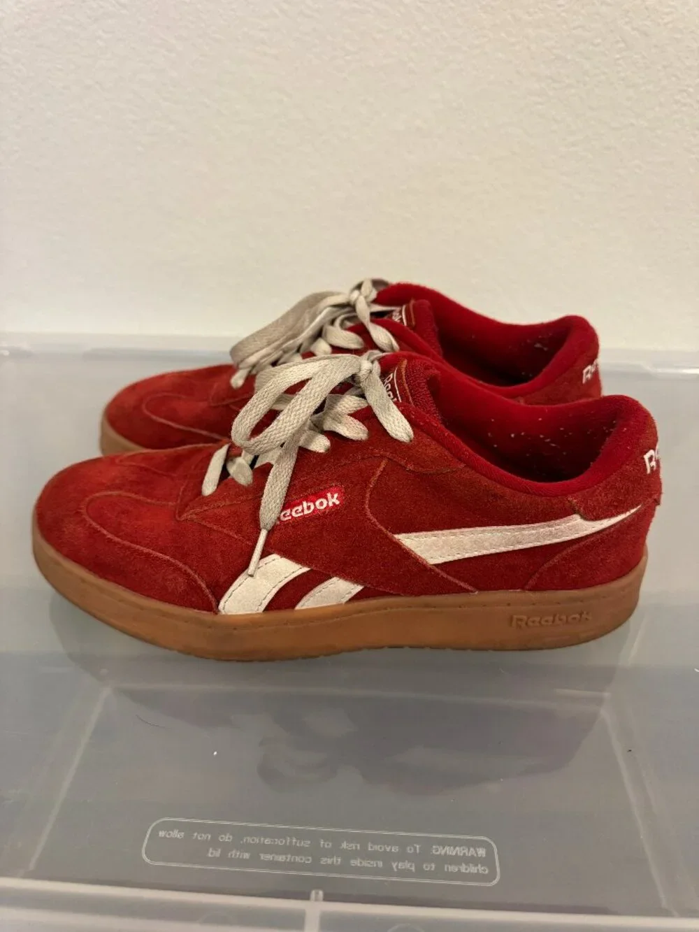 Reebok Forte Lounger Double-Up Red Suede Gum Sneakers Women's 7.5